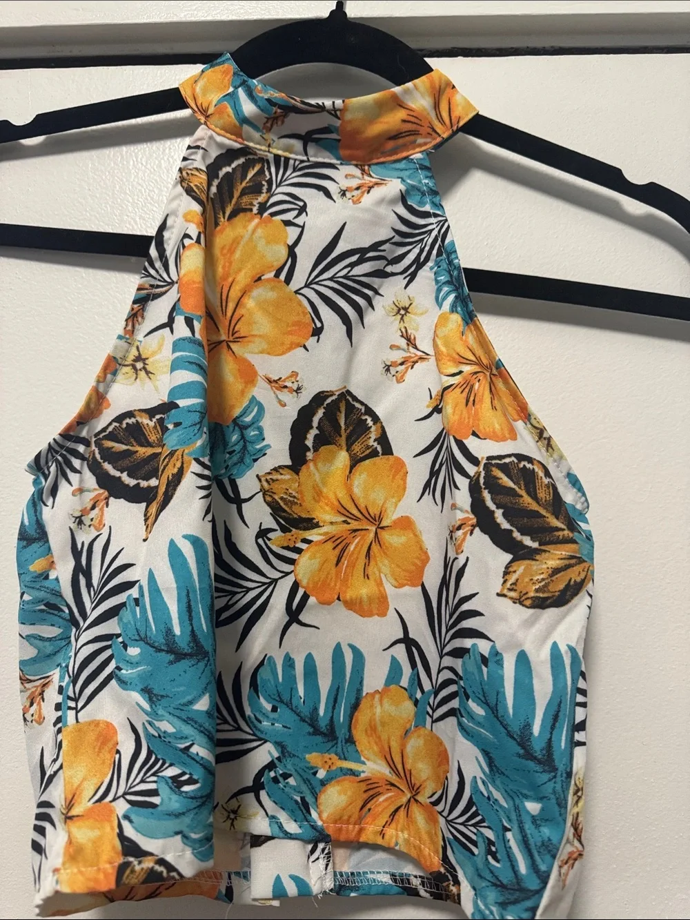 SHEIN Yellow & Teal Floral Halter Camisole